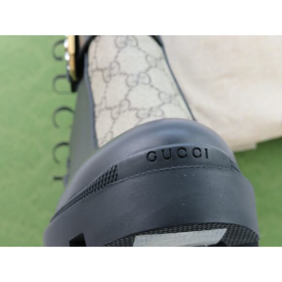 GUCCI SUPREME KENSINNGTON LEATHER LOGO MONOGRAM CRYSTALS BUCKLE SHORT BOOTS 39.5 - Picture 7 of 12